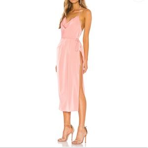 NBD Midi Dress Pink Aurora Revolve Satin Slip NWT
